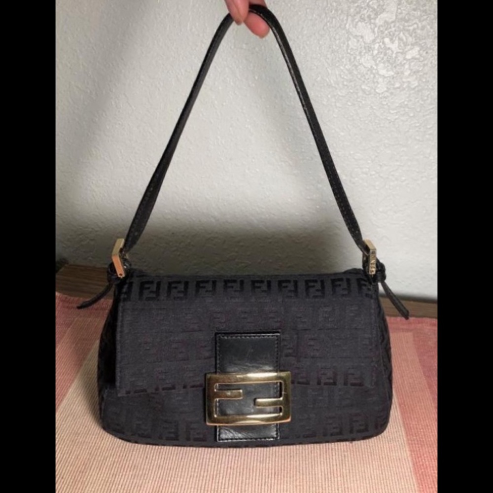 Authentic Fendi Monogram Canvas Baguette Bag